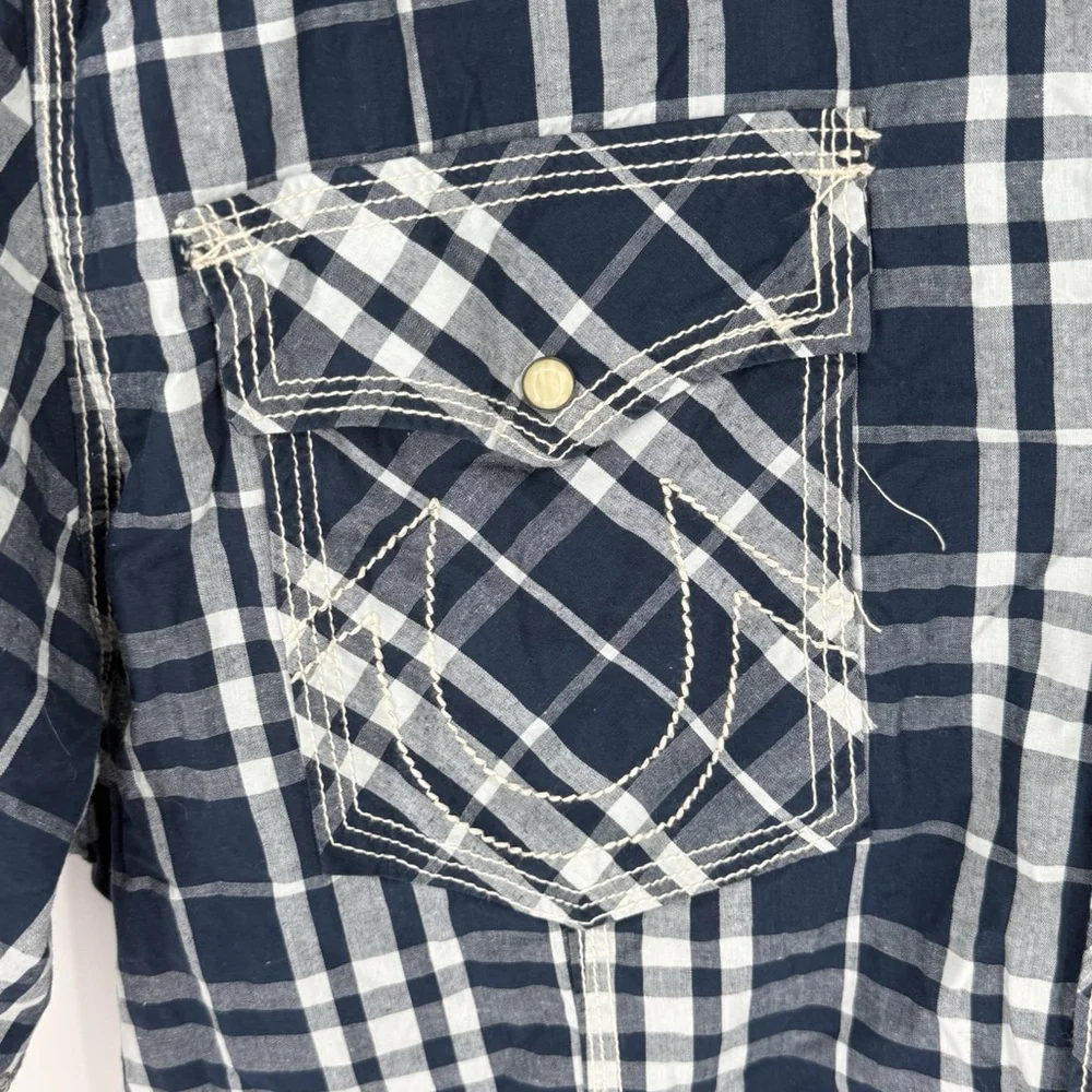 True Religion Blue Plaid Pearl Snap Men’s Shirt Size 3X